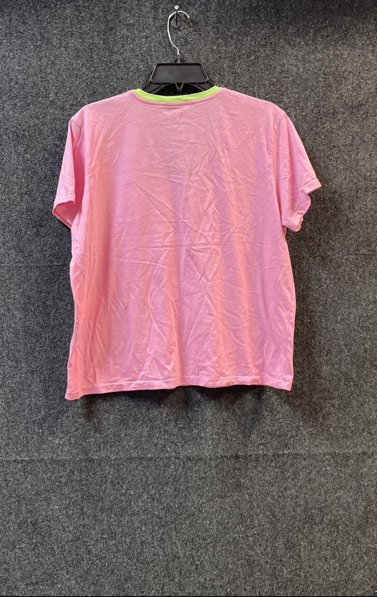 Ralph Lauren Sport Women's Pink V-Neck T-Shirt Lime Green Trim Pony Logo Sz XL