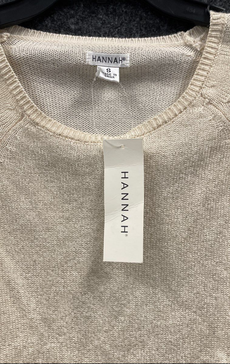Hannah Women's White Smoke Metallic Shimmer Ramie Cotton Sweater Sz S NWT