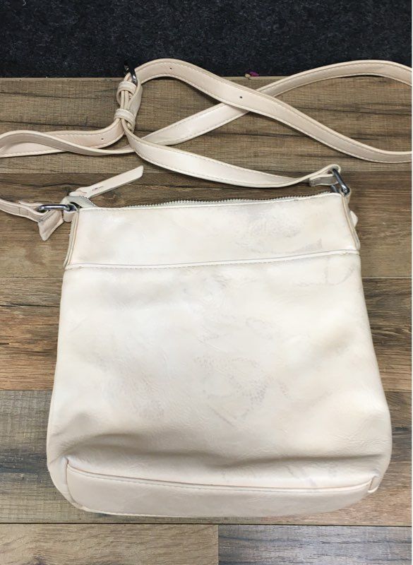 Sasha + Sofi Cream Faux Leather Multi-Zip Crossbody Bag Purse Silver Hardware