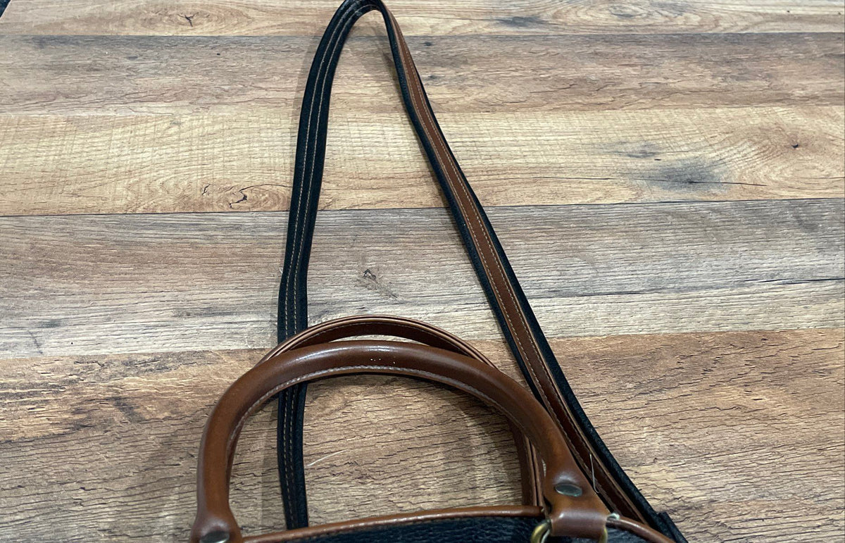 Liz Claiborne Black Brown Leather Vintage Satchel Crossbody Handbag Purse