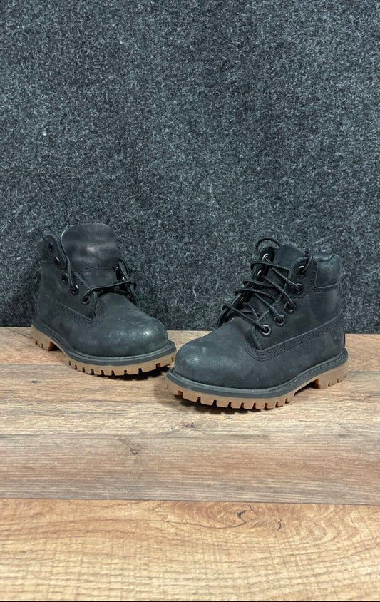 Timberland Premium 6-Inch Black Nubuck Toddler Waterproof Boots Size 7