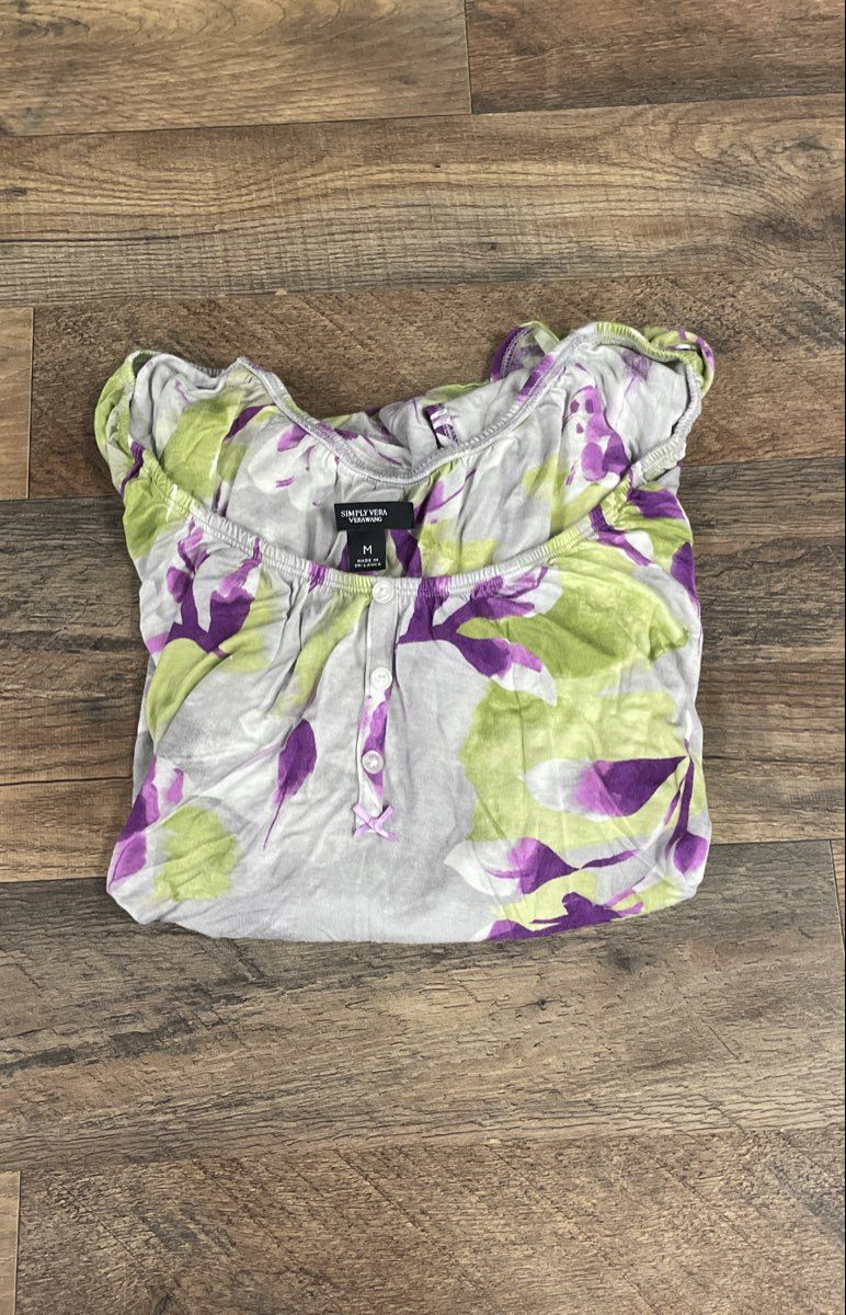 Simply Vera Vera Wang Women's Floral Flutter Sleeve Pajama Top Sz M