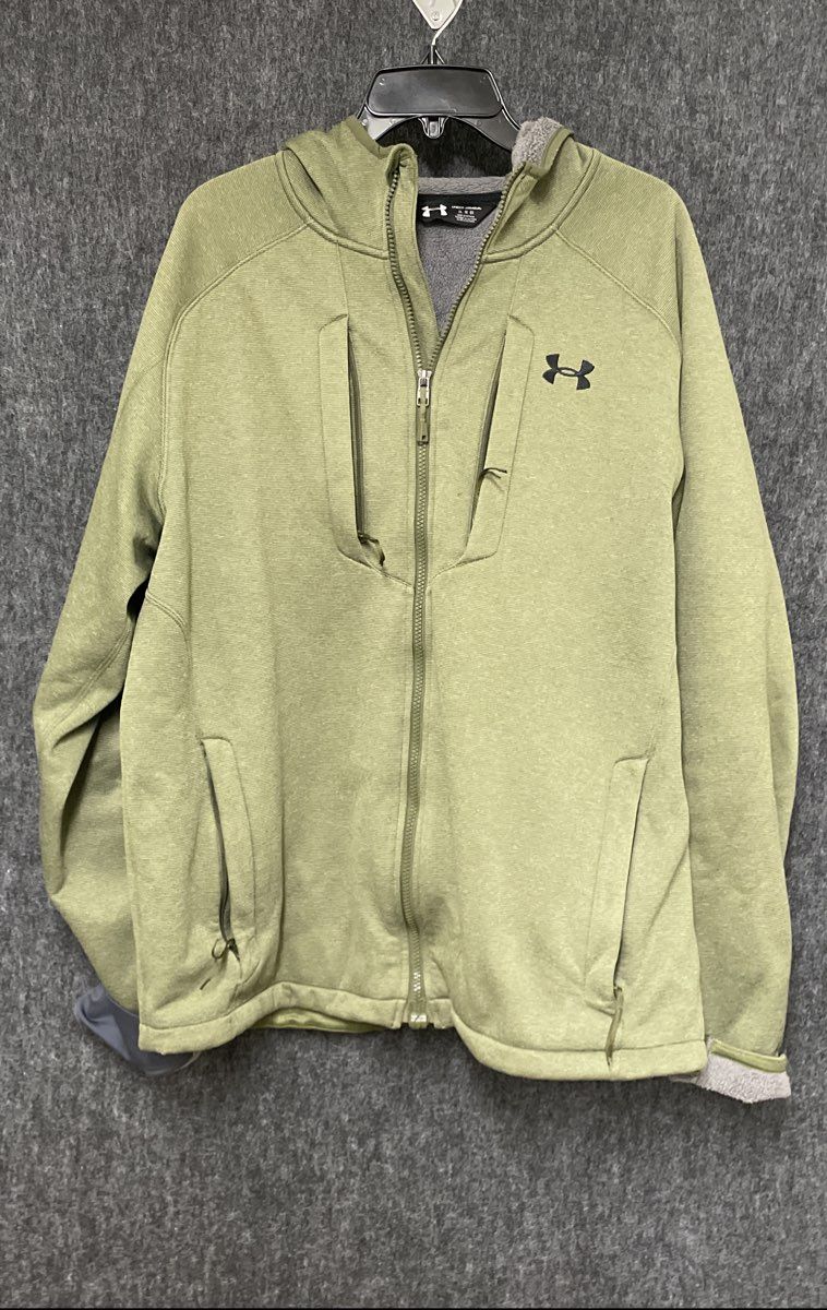 Under Armour Men's Olive Green ColdGear Textured Full Zip Fleece Hoodie Sz XL