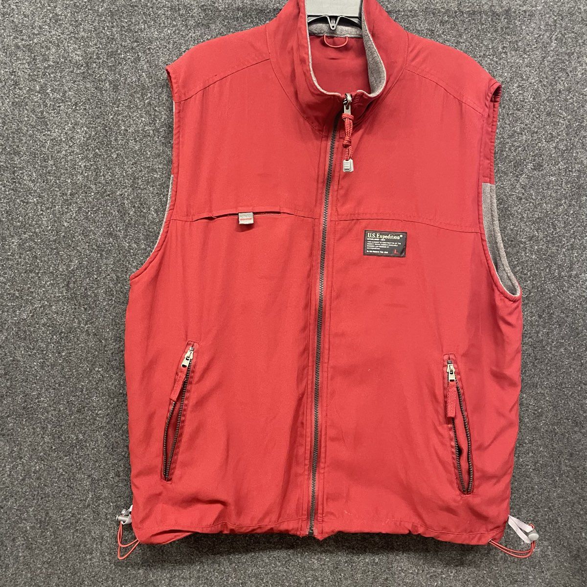 U.S. Expedition Men's Red Grey Reversible Fleece Lined Full Zip Vest Sz L