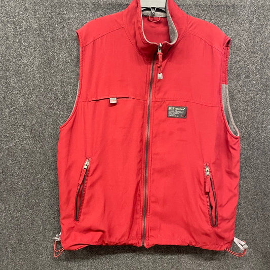 U.S. Expedition Men's Red Grey Reversible Fleece Lined Full Zip Vest Sz L