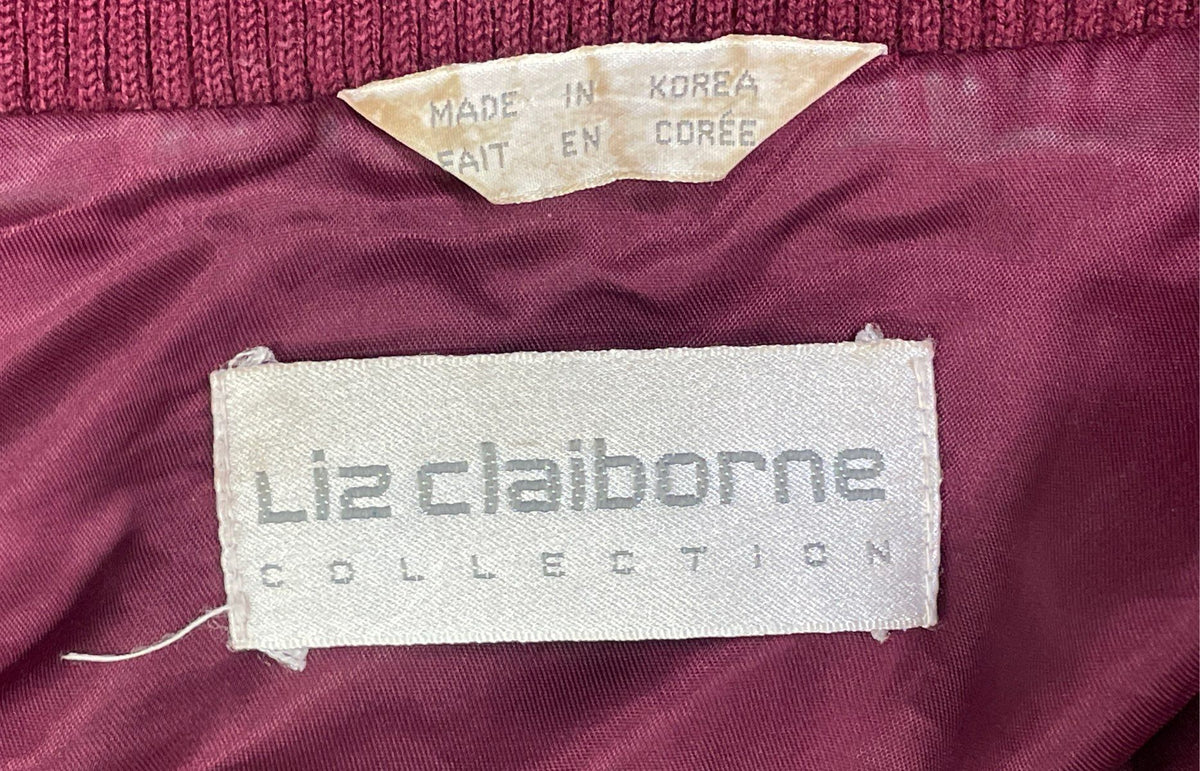 Vintage 90s Liz Claiborne Women's Burgundy Velour Bomber Zip Jacket Sz XS