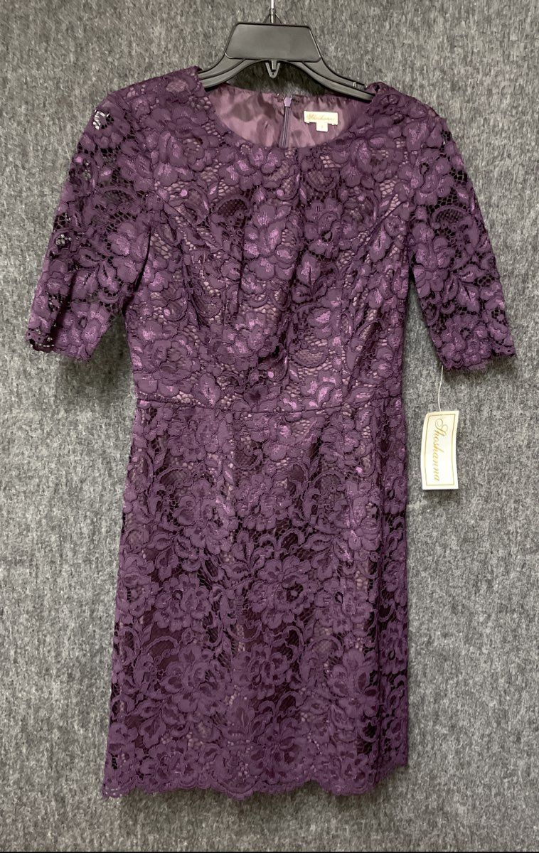 Shoshanna Women's Purple Floral Corded Lace Short Sleeve Sheath Dress NWT Sz 2