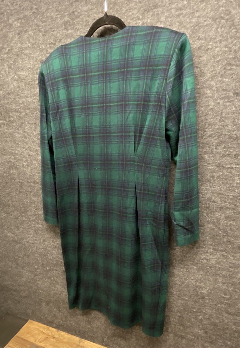 Miss Dorby Vintage 80s Green Navy Tartan Plaid Button Dress
