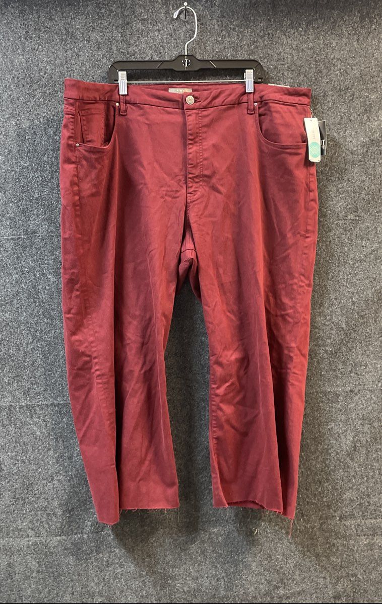 Kut From The Kloth Women's Maroon High Rise Meg Fab Ab Wide Leg Raw Hem 24W NWT