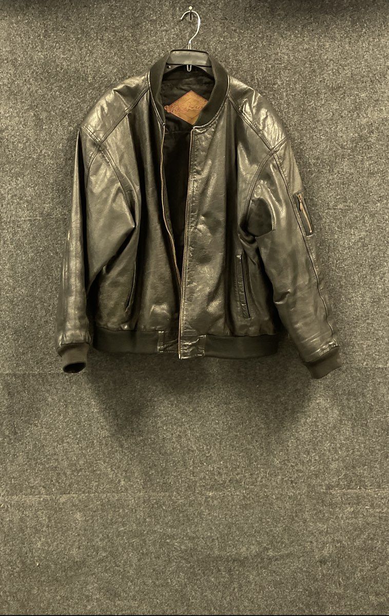 Vintage 90s Weekends Men's Black Genuine Leather Bomber Flight Jacket Sz L