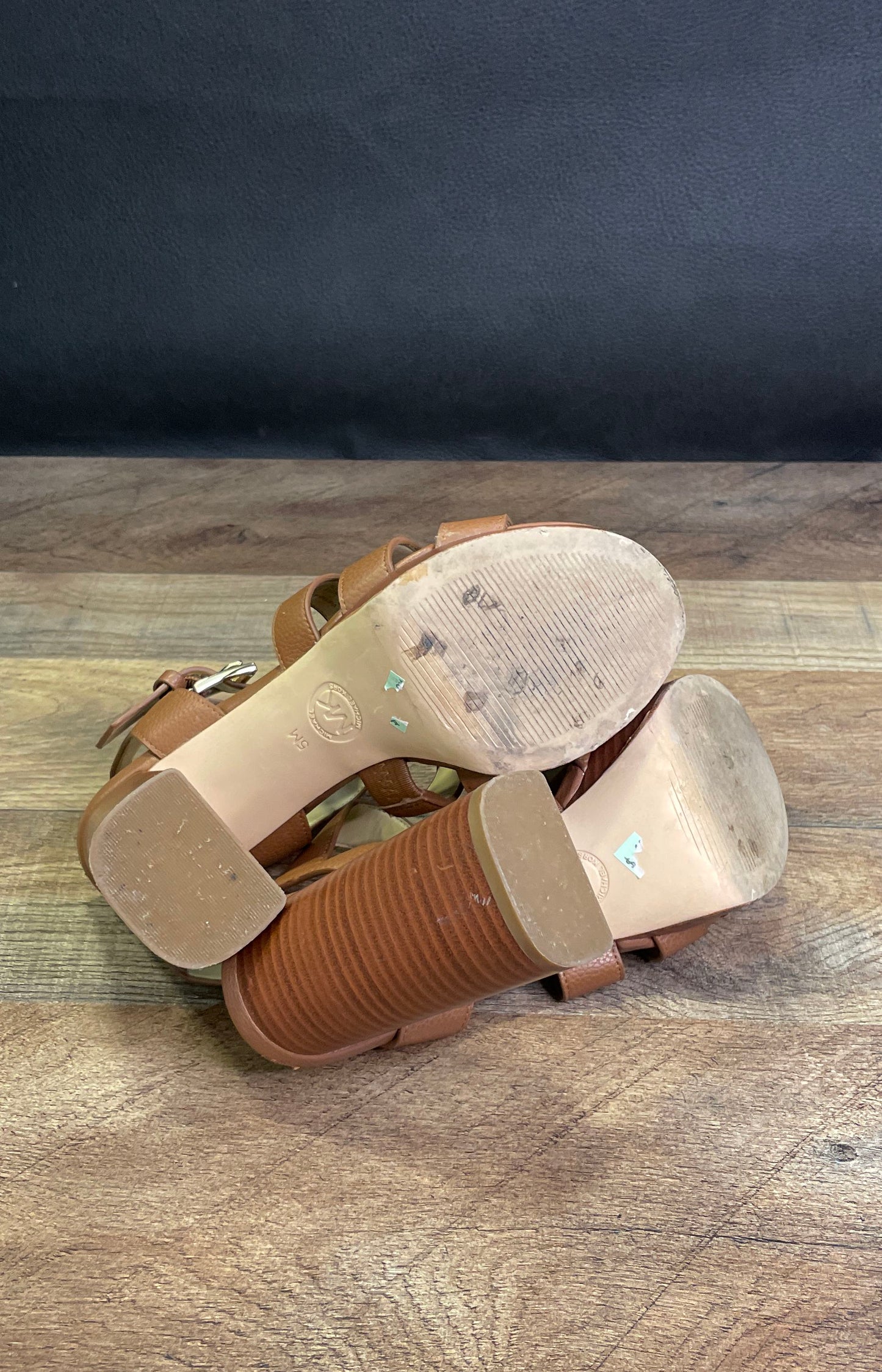 Michael Kors Reed Luggage Brown Platform Block Heel Sandals Women's Size 5M