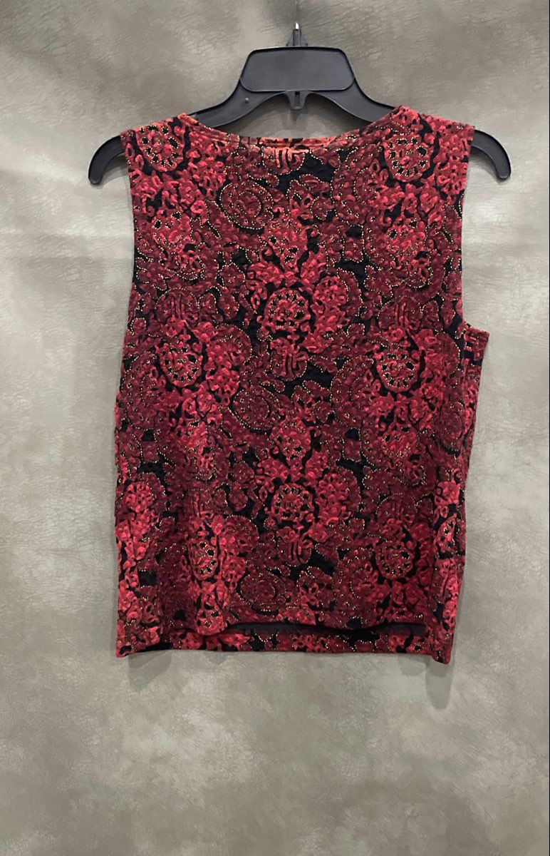 Vintage Y2K Connected Apparel Women's Red Gold Metallic Floral Textured Top Sz S