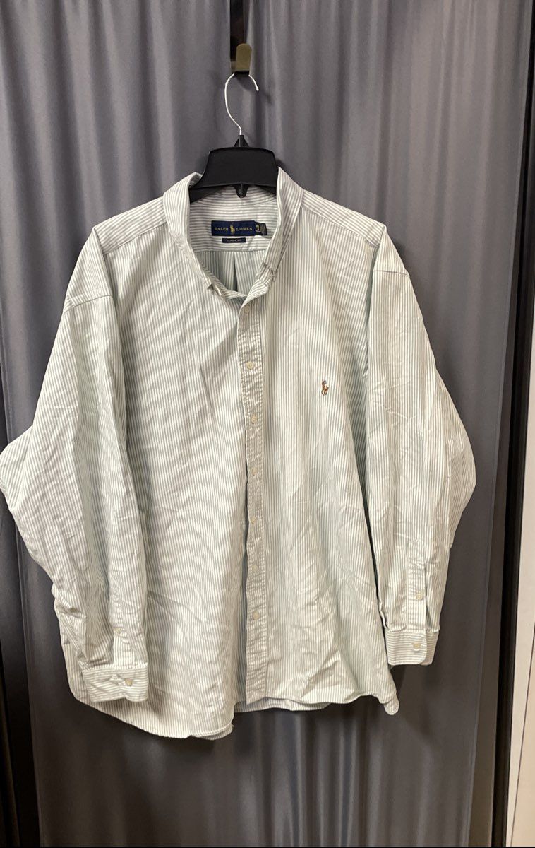 Ralph Lauren Men's Green Striped Classic Fit Cotton Button Down Shirt Sz 3XB