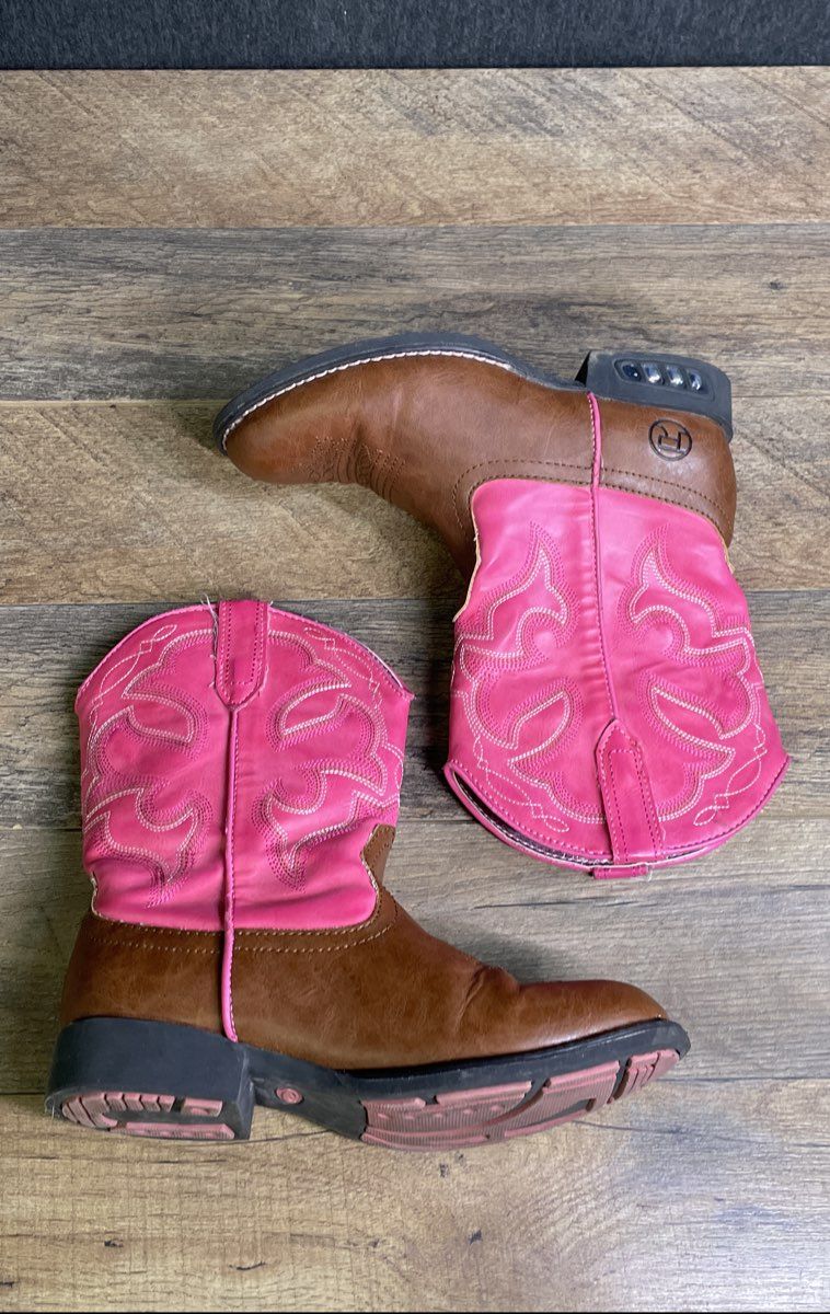 Roper Little Kids Pink Brown Western Cowboy Boots Youth Size 1