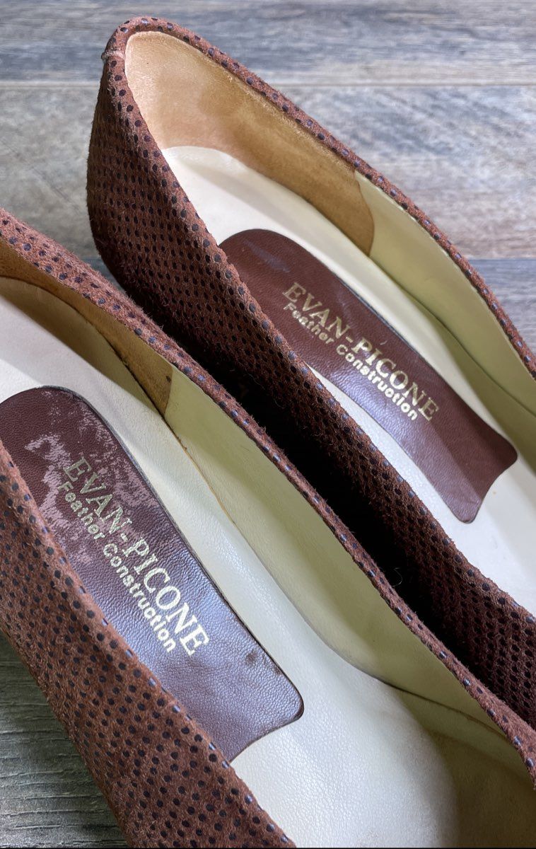 Vintage 80s Evan-Picone Brown Suede Textured Pointed Toe Pumps Heels Size 6