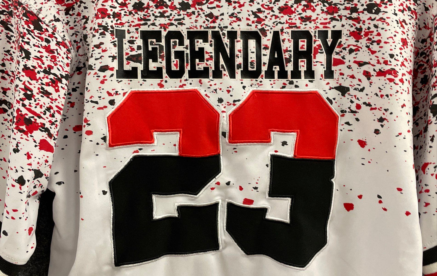 Black Lacquer Boys' White Splatter Jersey Hometown 23 Legendary Sz 14/XL