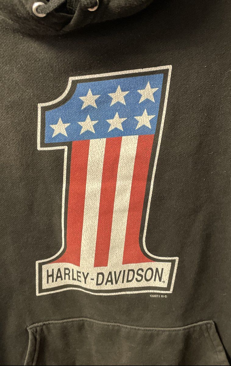 Harley-Davidson Men's Black #1 Stars Stripes Graphic Pullover Hoodie Sz L