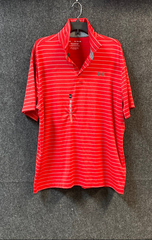 Under Armour Men's Playoff Polo Tour Stripe Red Short Sleeve Shirt XL NWT