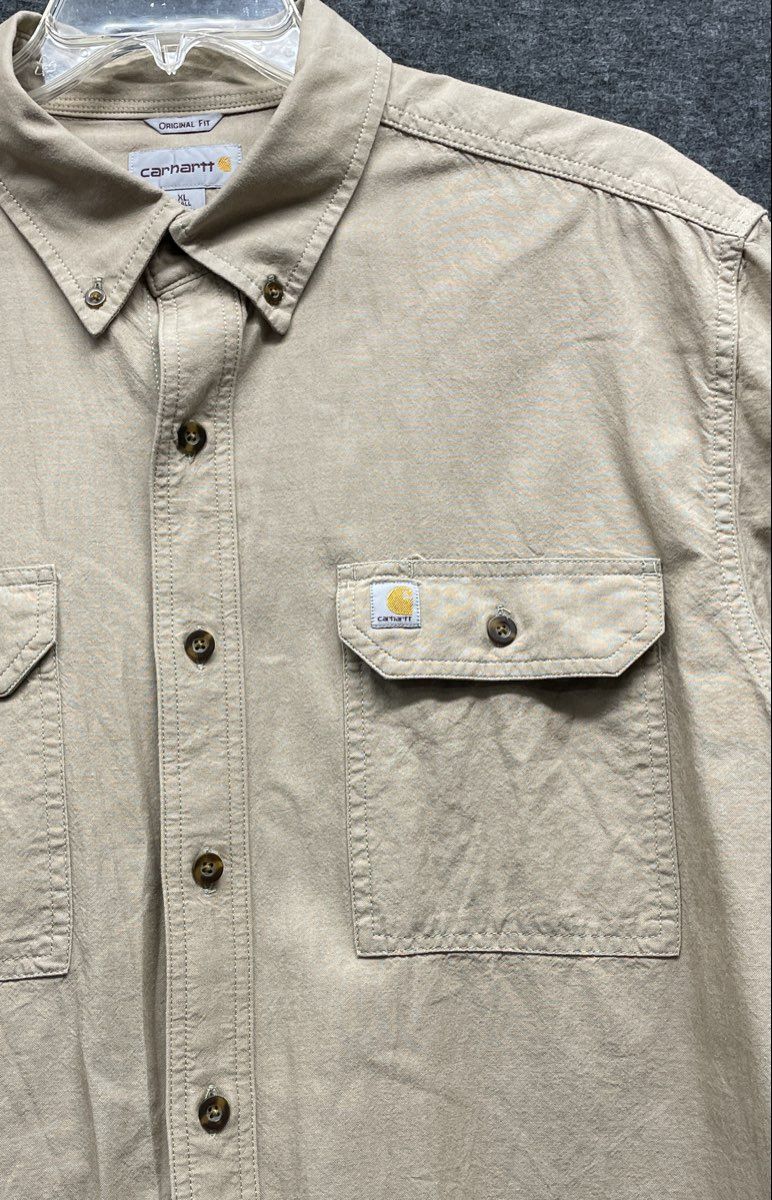 Carhartt Men's Short Sleeve Button Down Shirt Tan Original Fit Sz XL Tall