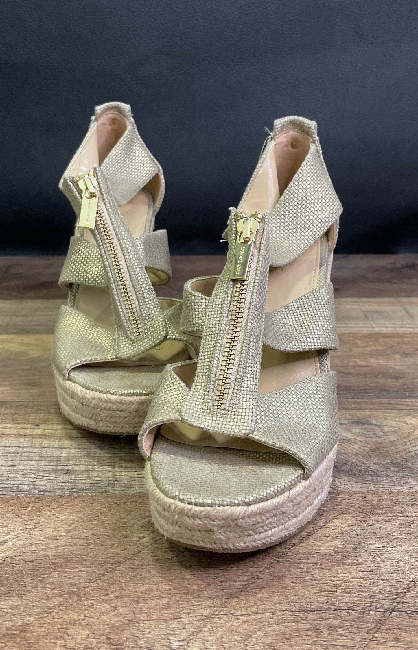 Michael Michael Kors Damita Gold Metallic Espadrille Wedge Sandals Size 6.5