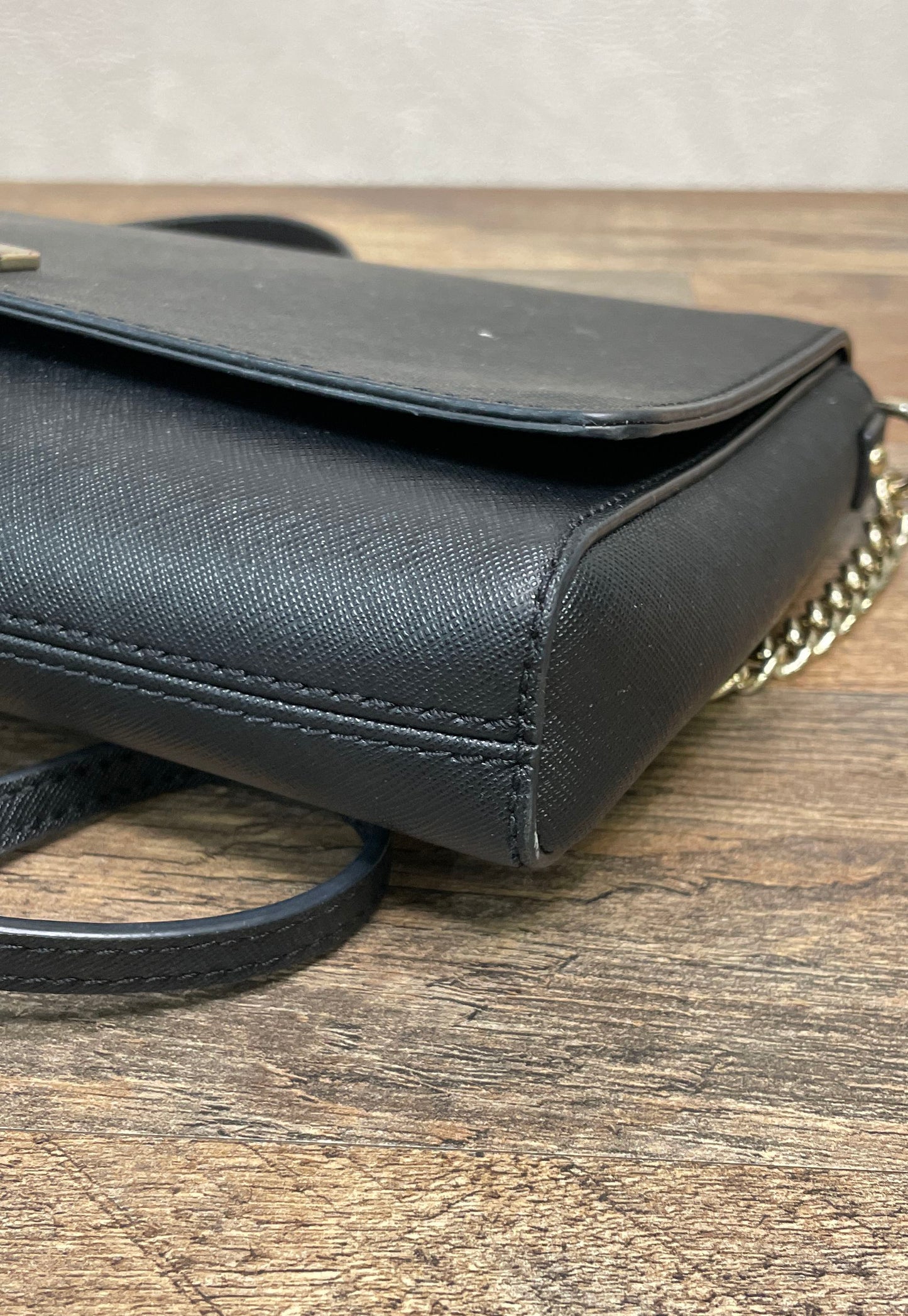 Kate Spade Black Saffiano Leather Laurel Way Greer Crossbody Bag Gold Hardware