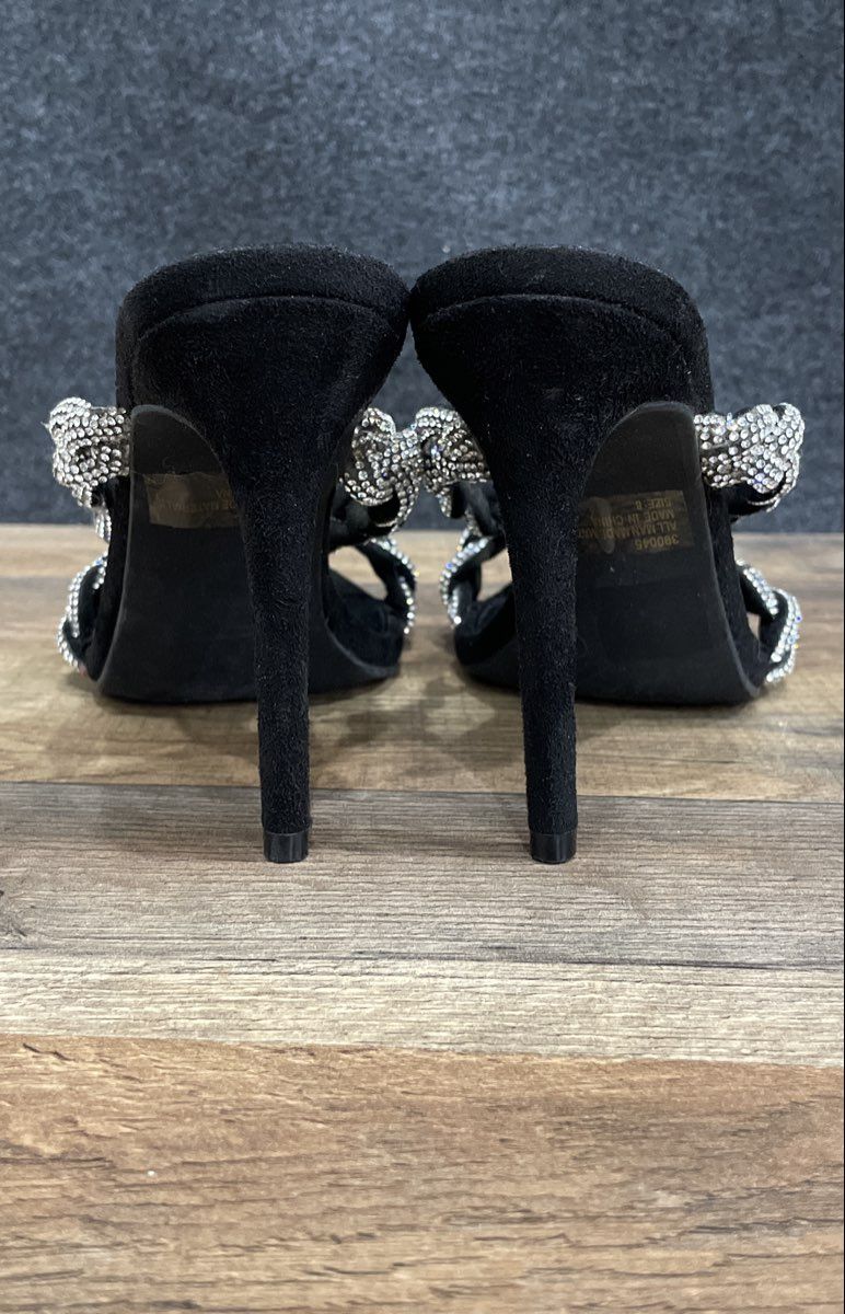 Charlotte Russe Black Braided Rhinestone Square Toe High Heel Mules Size 8
