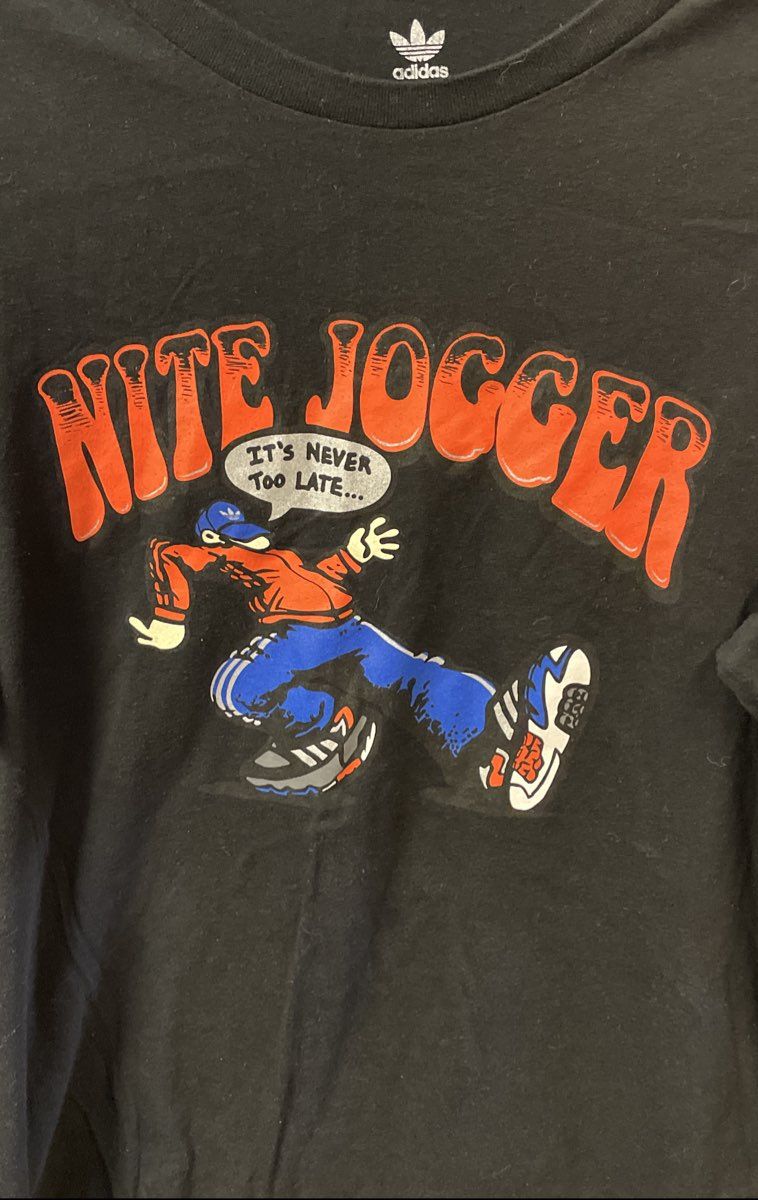 Adidas Men's Black Nite Jogger Cartoon Graphic Long Sleeve T-Shirt Size L