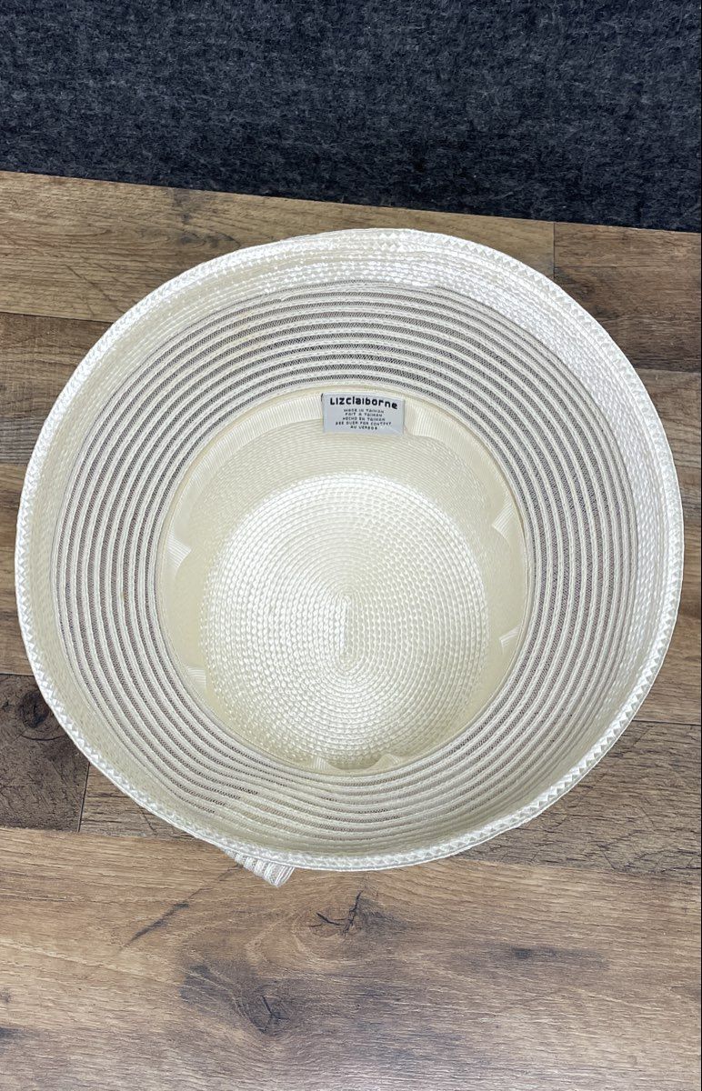 Liz Claiborne Women's Ivory Straw Church Dress Hat Vintage 90s Bow