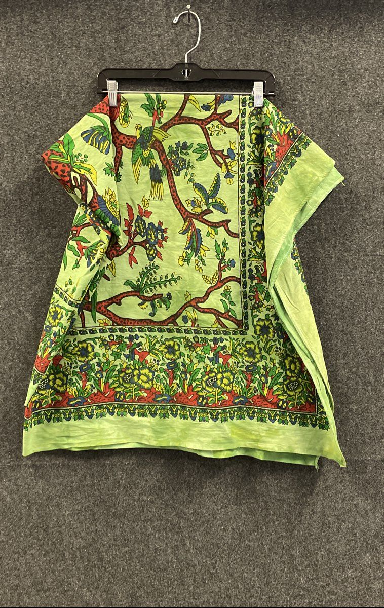 Lime Green Botanical Tree of Life Floral Bird Cotton Scarf Wrap Made in India