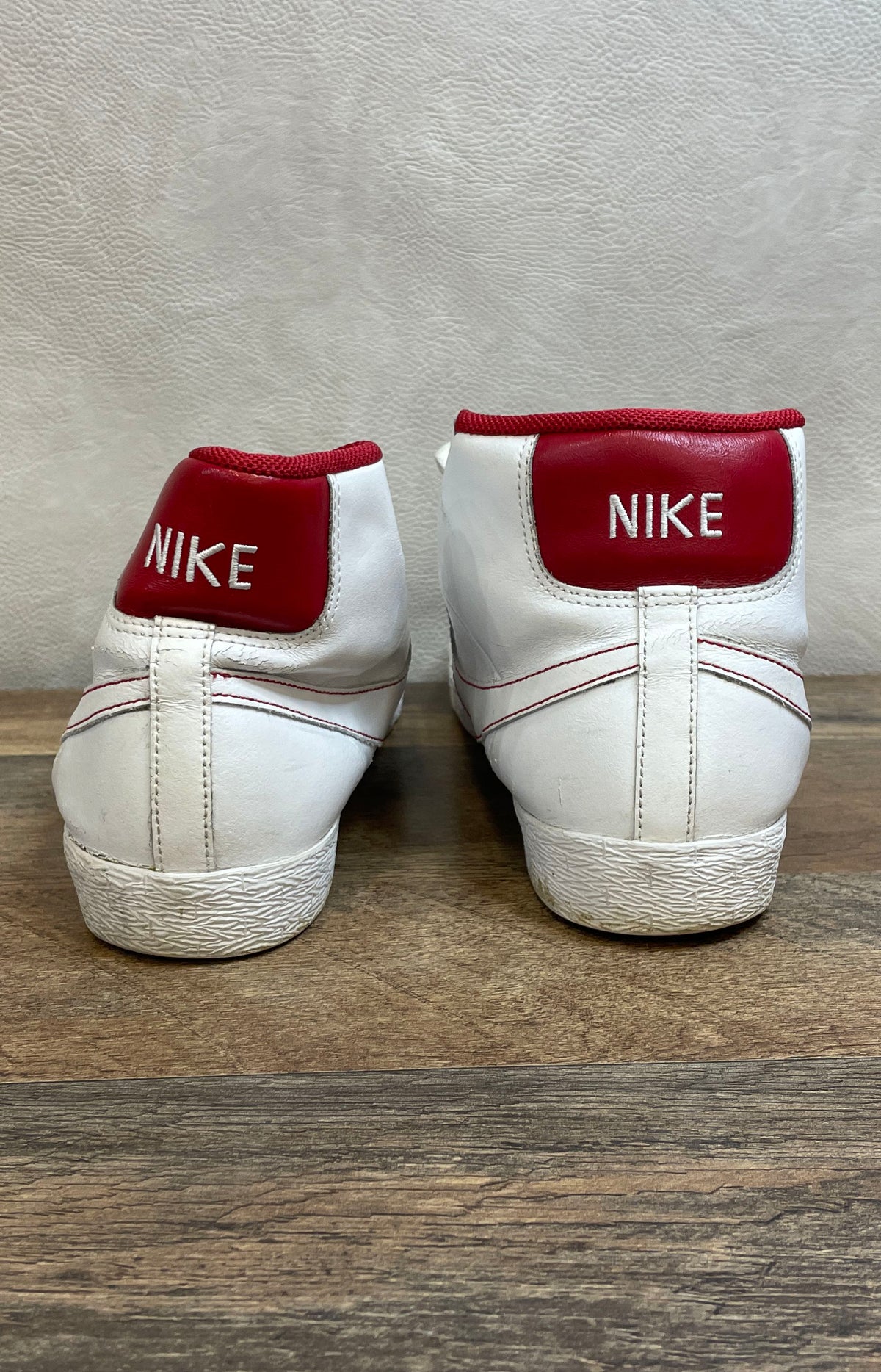 Nike Blazer High White Red Stitched Swoosh Sneakers Size 8.5