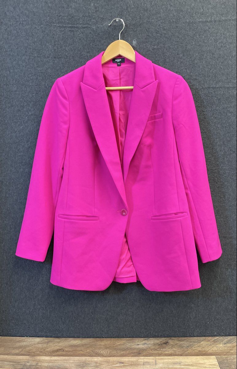 Express Women's Editor Blazer Fuchsia Pink Single Button Peaked Lapel Size S