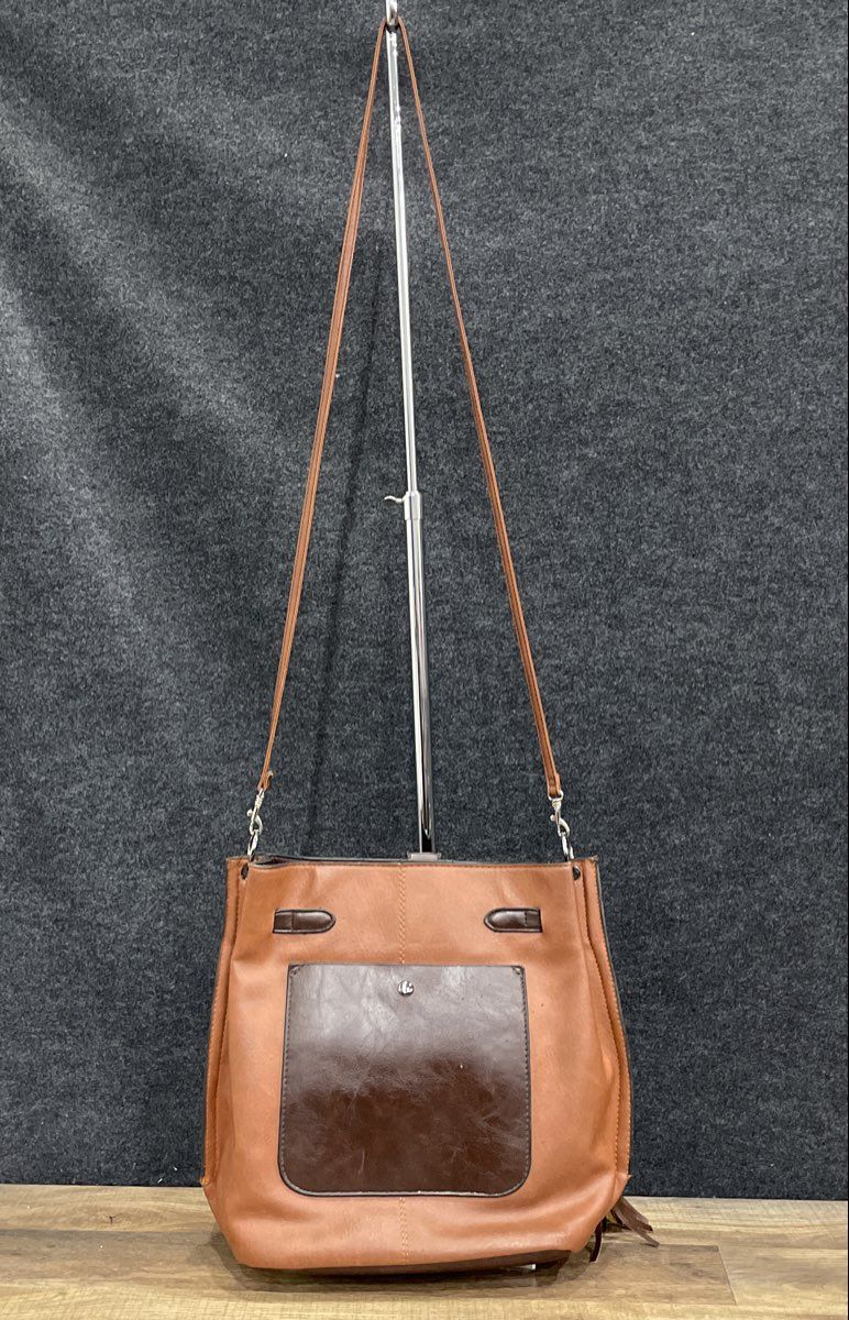 Unbranded Brown Leather Tassel Crossbody Bucket Bag Silver Hardware