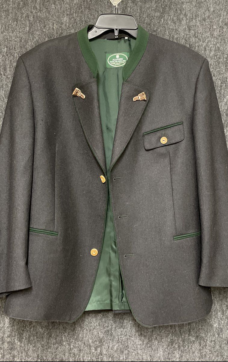Vintage Allwerk Men's Gray Loden Blazer Jacket Austrian Trachten Wool Sz 25