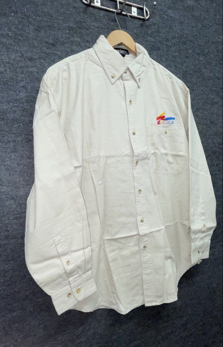 King Louie Vintage 90s NASCAR Embroidered Twill Button Down Shirt Tan NOS Sz M
