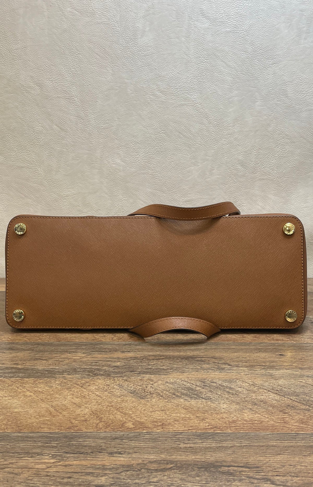 Michael Kors Brown Saffiano Leather Jet Set Travel Large Tote Bag Gold Hardware