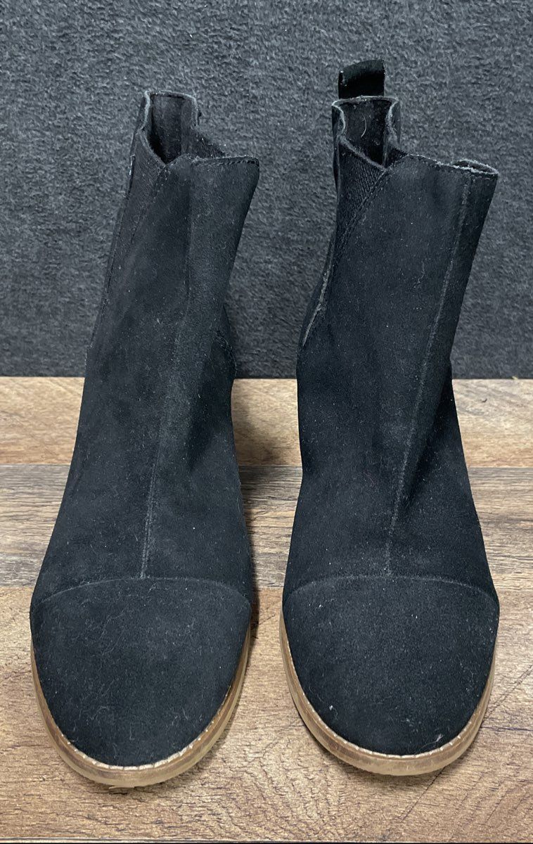 Toms Kelsey Black Suede Block Heel Ankle Chelsea Boots Women's Size 9