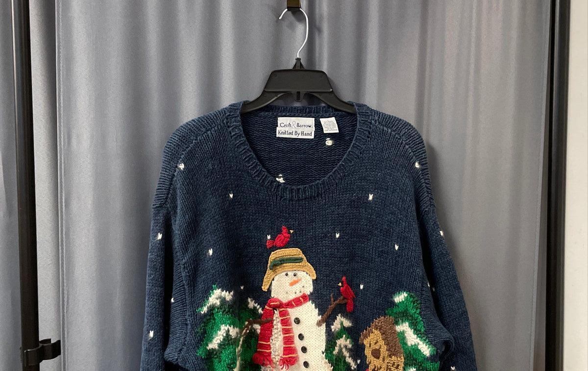 Croft & Barrow Winter Snowman Cardinal Hand Knit Angora Blend Sweater Sz L