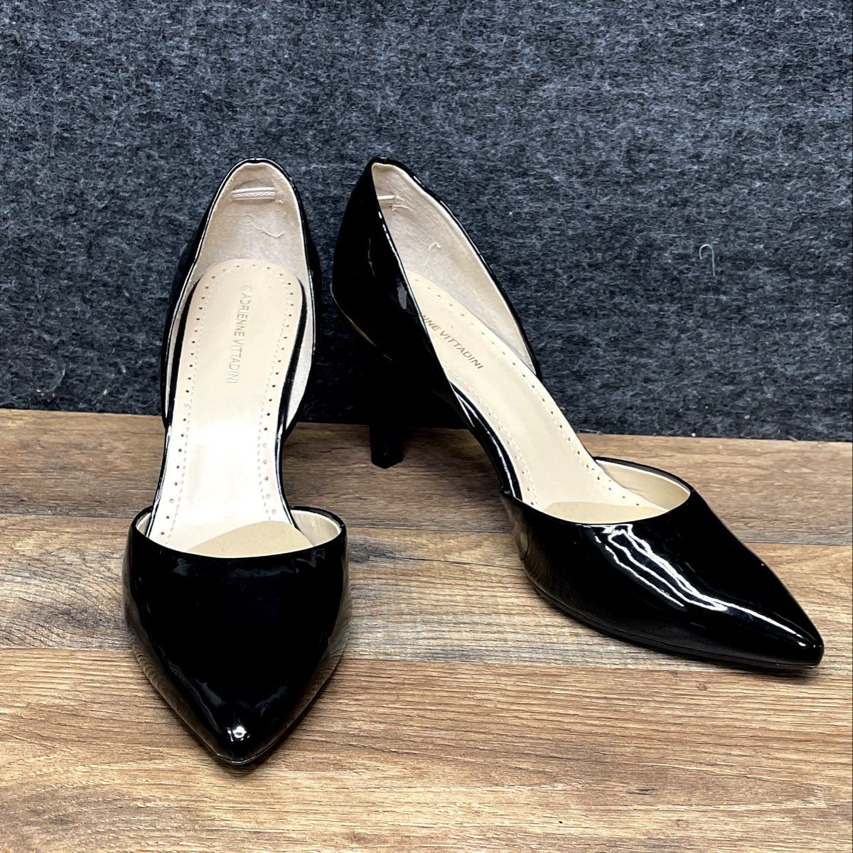Adrienne Vittadini Black Patent D'Orsay Pointed Toe Heels Size 8