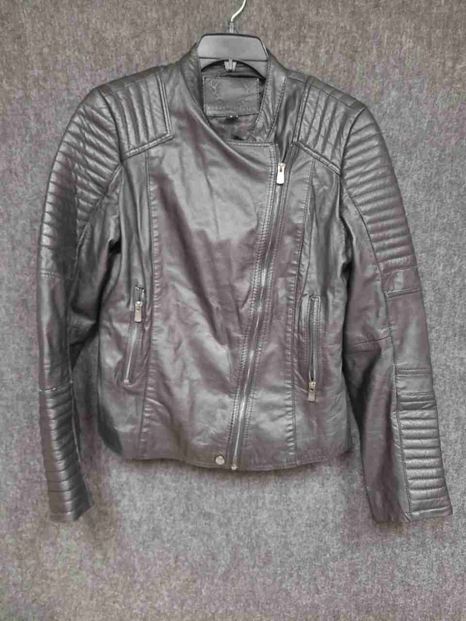 Bod & Christensen Women's Black Moto Biker Jacket Asymmetric Quilted Ribbed Sz L