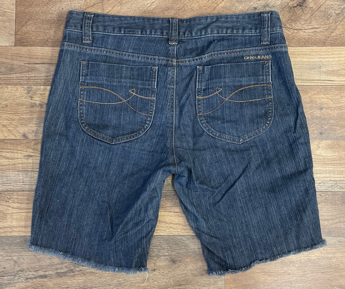 DKNY Jeans Women's Dark Wash Denim Raw Hem Cutoff Shorts Size 10