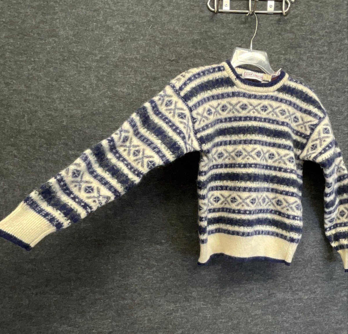 Vintage 90s John Ashford Boys Blue Fair Isle Nordic Wool Shetland Sweater Sz L