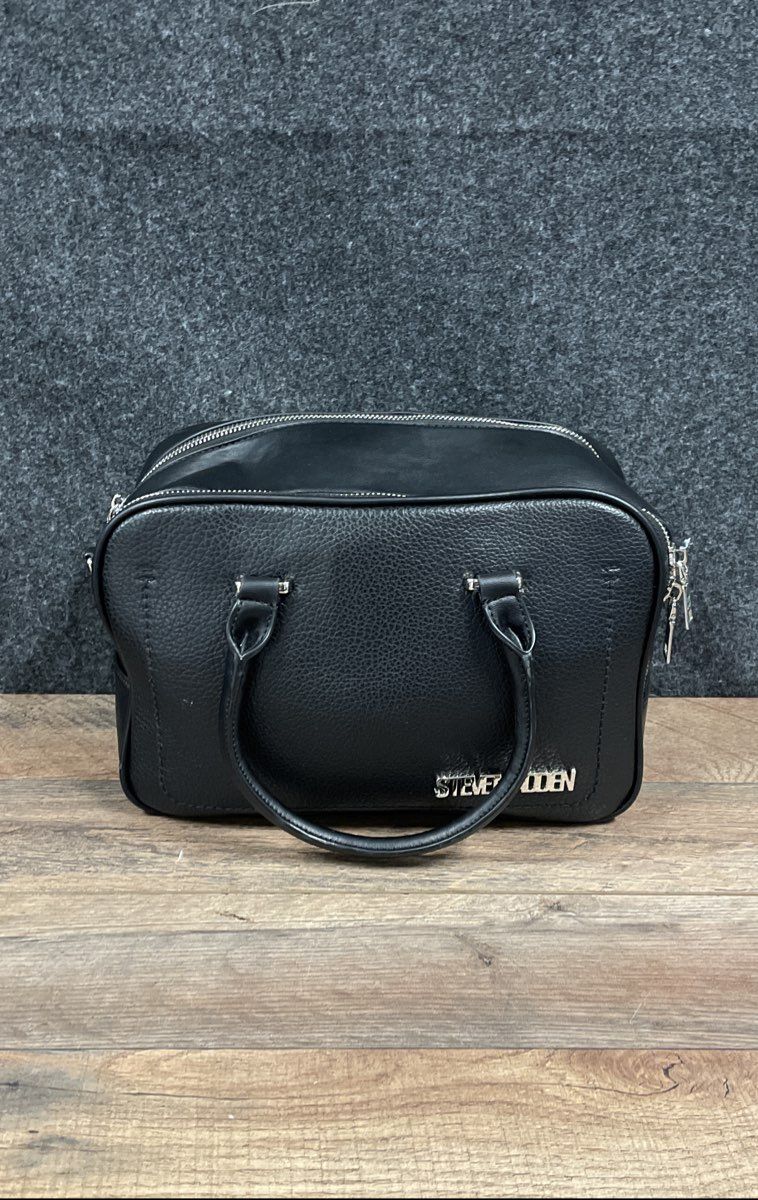 Steve Madden Black Pebbled Faux Leather Satchel Handbag Crossbody Bag