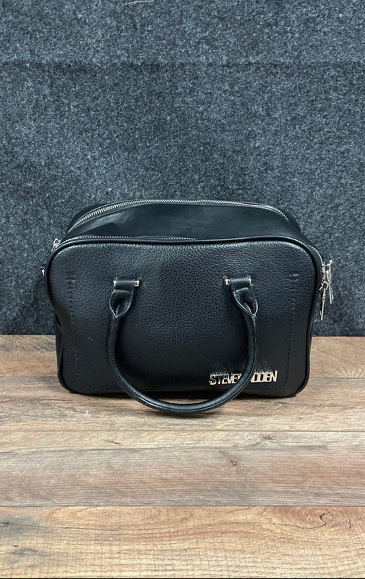 Steve Madden Black Pebbled Faux Leather Satchel Handbag Crossbody Bag