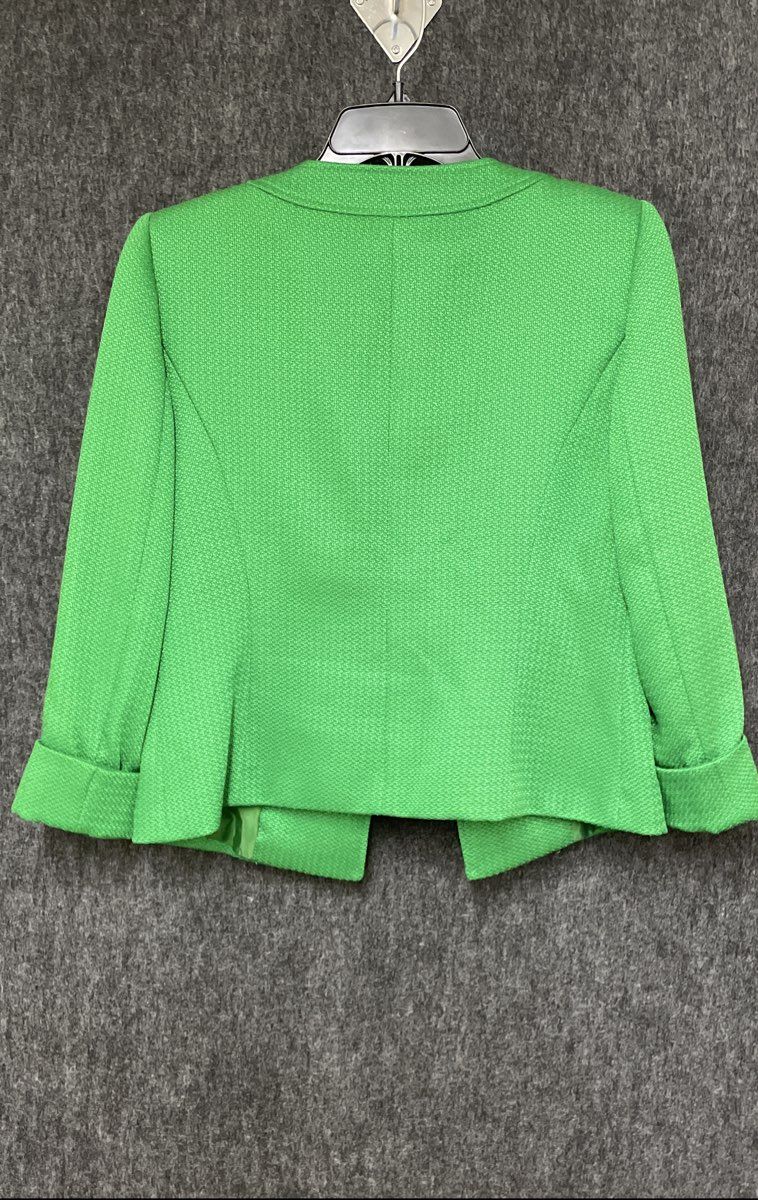 Tahari by Arthur S. Levine Women's Green Textured Collarless Blazer Jacket Sz 4