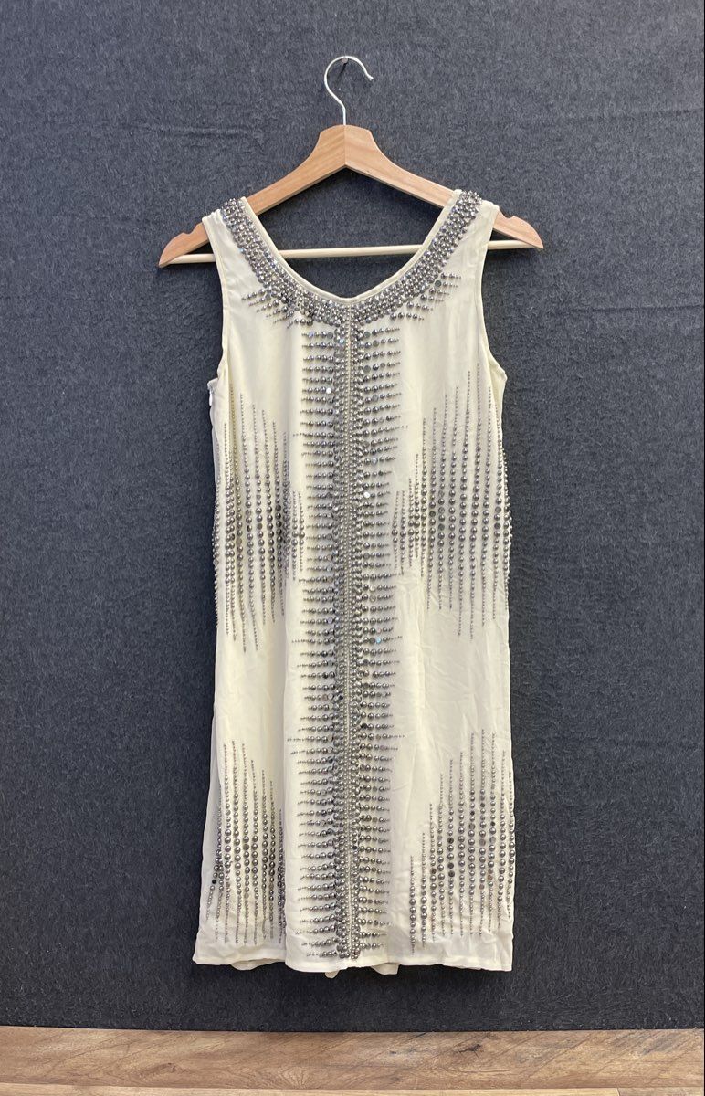 Alberto Makali Women's Beaded Studded Shift Dress Cream Ivory NWT Sz XS