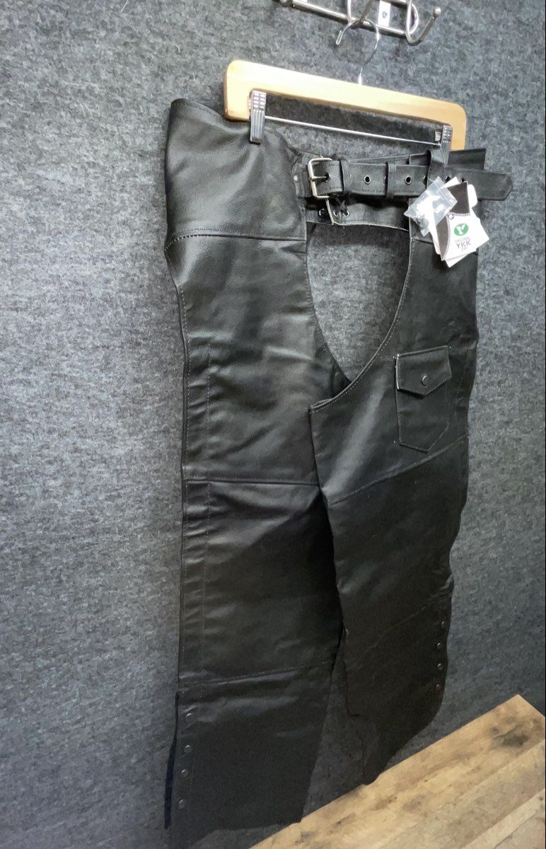 Black Leather Men's Motorcycle Riding Chaps Belted Lace Up YKK NWT Sz 42
