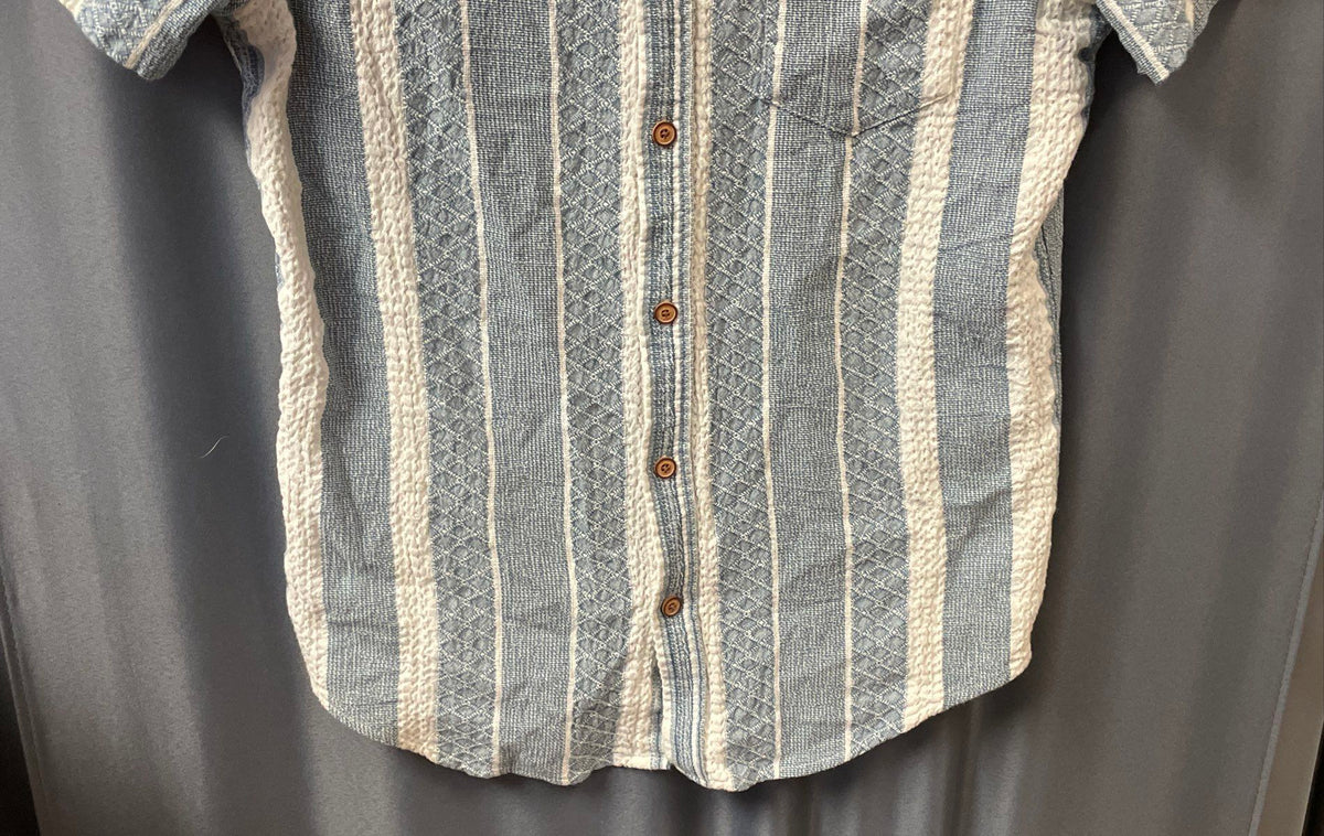Ben Sherman Men's Blue White Textured Knit Vertical Stripe Button Up Shirt Sz M