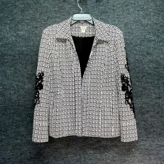 Chico's Open Front Embroidered Sleeve Geometric Blazer Jacket Size 1 (8/10 M)