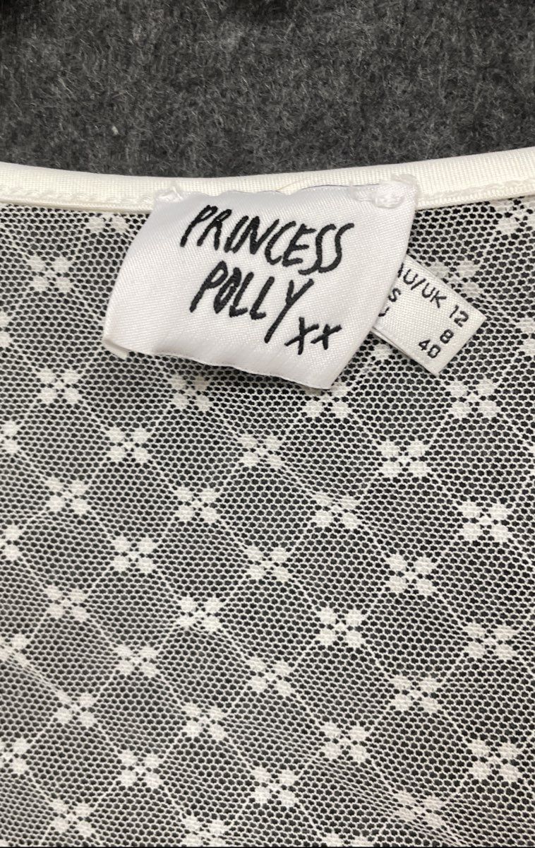 Princess Polly Hot Fuzz Crop Top White Sheer Mesh Bustier Long Sleeve Women's 8