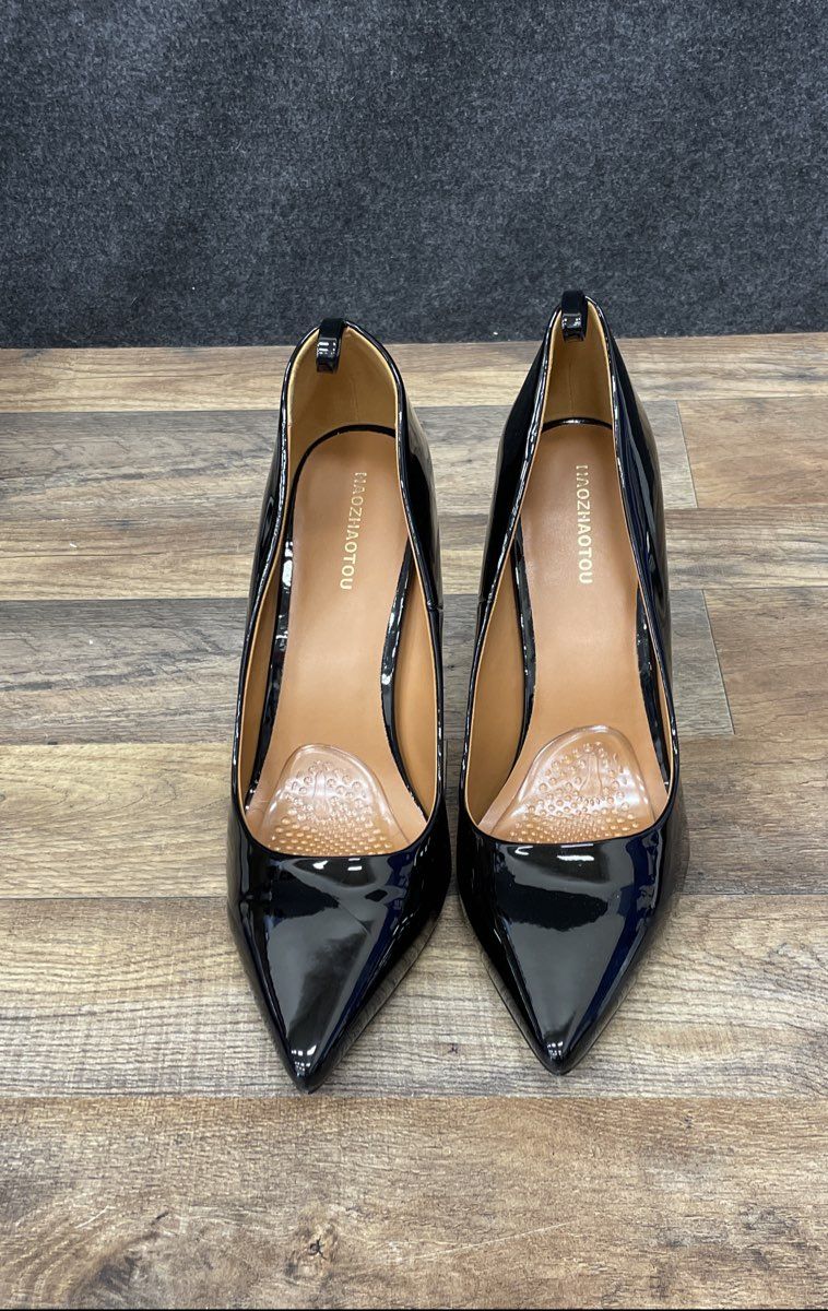 Maozhaotou Black Patent Leather Pointed Toe Stiletto Pumps Women's Size 40 US 9